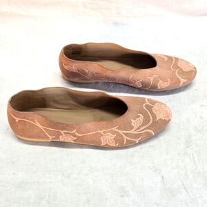 Sundance Huma Blanco Women's 9 Pink Rosebud Embroidered Leather Flat New